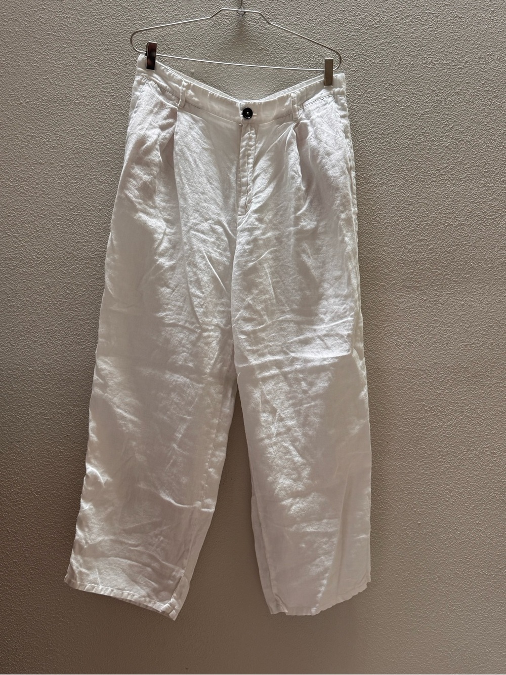 Massimo Dutti White Wide-Leg Linen Pants